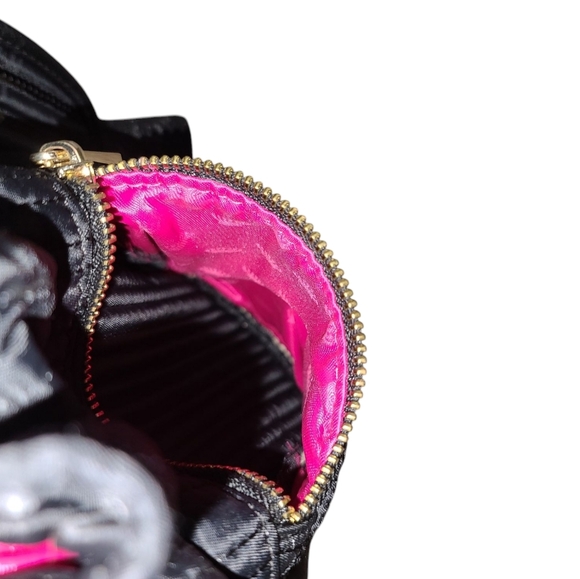 JUICY COUTURE Black Satin Sequin Quilted Drawstring Backpack With Gold Hardware - Picture 9 of 15